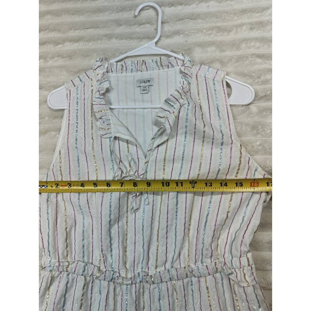J Crew‎ Dress Women's White Multi Metallic Shimmer Stripe Ruffle Trim Midi 10 - Picture 12 of 15